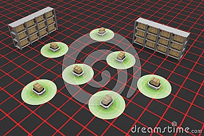 The program of the transportation system. An automatic delivery system. A robot that works tirelessly. Conveyance system in the Stock Photo