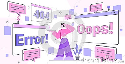 programer repairing site with problem not working error lost not found concept Vector Illustration