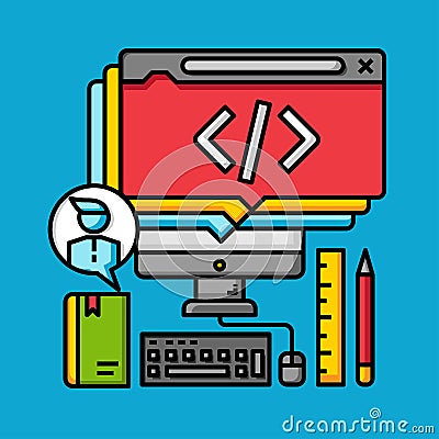 Programing coding concept, developer script connection flat design Vector Illustration