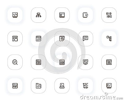 Programing and data line icons set. Editable Stroke. 24x24 Pixel Perfect. Vector Illustration