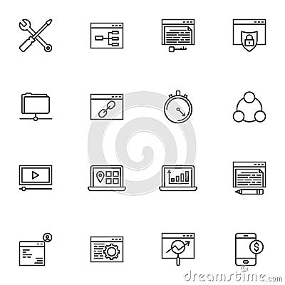 Programing and web design line icons set Vector Illustration