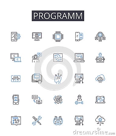 Programm line icons collection. Project, System, Application, Application software, Software program, Computer software Vector Illustration