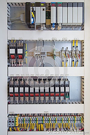 Programmable Logic Controller PLC comprised of analog digital in Stock Photo