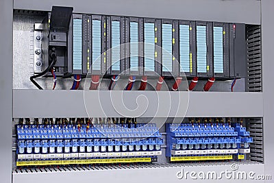 Programmable logic controller and relays Stock Photo