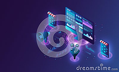 Programmatic Advertising and Business Intelligence Concept - Customer Data Platform - 3D Illustration Stock Photo