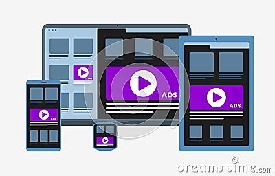 Programmatic Advertising and targeting Native marketing concept. Cross-device and multi target audience ads strategy. Vector Illustration