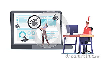 Programmer Characters Catch Bugs, Debugging Process, Programming, Coding, Create App. Application Development and Test Vector Illustration