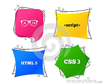 Programmer coder glasses. HTML markup language. Vector Vector Illustration