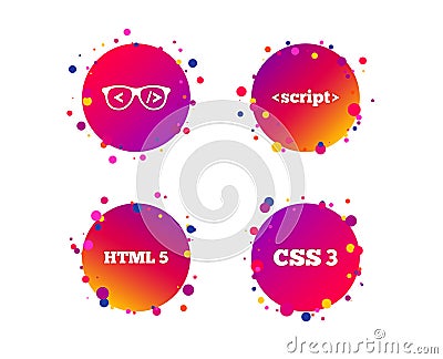 Programmer coder glasses. HTML markup language. Vector Vector Illustration