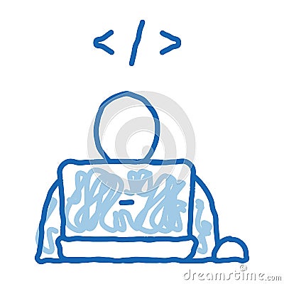 Programmer Coding Laptop doodle icon hand drawn illustration Vector Illustration