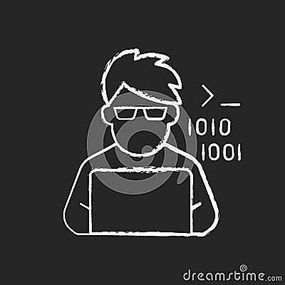 Programmer, computer expert chalk white icon on black background Vector Illustration