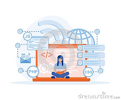 Programmer, Developer, engineer. coding and developing concept illustration. Vector Illustration