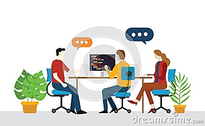 Programmer engineer team startup discuss on the office together share argument Cartoon Illustration