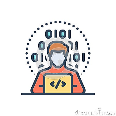 Color illustration icon for Programmer, hacker and software Cartoon Illustration