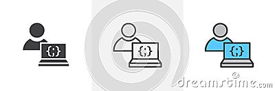 Programmer Icon Set. Software Web Application Vector Symbol in a Black Filled and Outlined Style. Crafting the Future Sign Vector Illustration