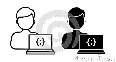 Programmer Icon Set. Software Web Application Vector Symbol in a Black Filled and Outlined Style. Crafting the Future Sign Vector Illustration