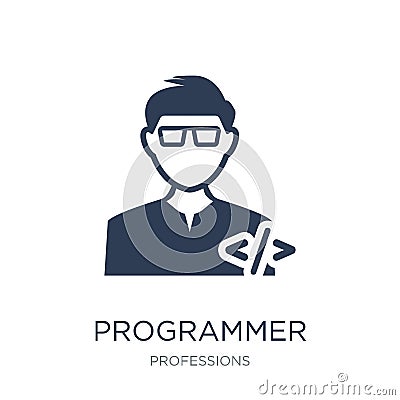 Programmer icon. Trendy flat vector Programmer icon on white background from Professions collection Vector Illustration