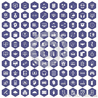 100 programmer icons hexagon purple Vector Illustration