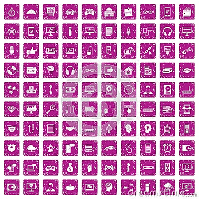 100 programmer icons set grunge pink Vector Illustration