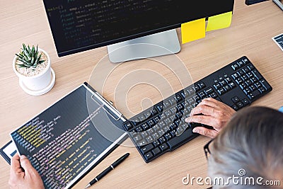 Programmer Outsource Developer coding technologies Website design. Mobile Application Software, Cyber space concept Stock Photo