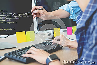 Programmer Outsource Developer Team coding technologies Website design. Mobile Application Software, Cyber space concept Stock Photo