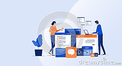 Programmer team develop for mobile application and design process Vector Illustration