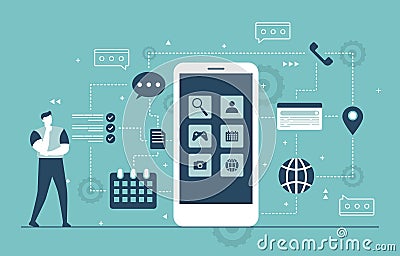 Programmer Thinking Mobile App Development Process Flat Design Illustration Vector Illustration