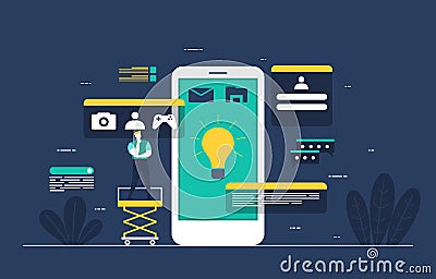Programmer Thinking Mobile App Development Process Flat Design Illustration Vector Illustration