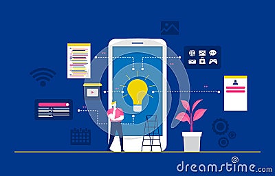 Programmer Thinking Mobile App Development Process Flat Design Illustration Vector Illustration