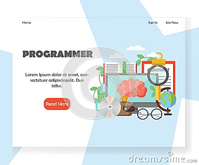 Programmer vector website landing page design template Vector Illustration