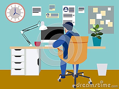 Programmer at work concept. Can use for web banner, infographics, hero images. In minimalist style. Flat isometric Cartoon Illustration