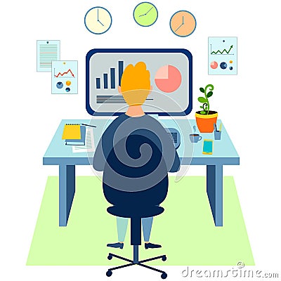 Programmer at work concept. Can use for web banner, infographics, hero images. In minimalist style. Flat isometric Vector Illustration