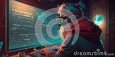 Programmer working behind computer modern interior .Generative AI Stock Photo
