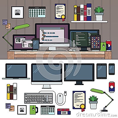 Programmer working cabinet Vector Illustration