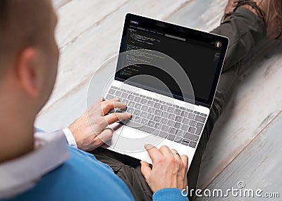 Programmer working on computer Stock Photo