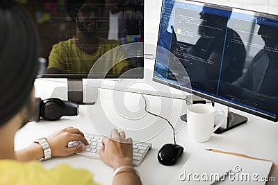 Programmer Working Computer Monitor HTML Concept Stock Photo