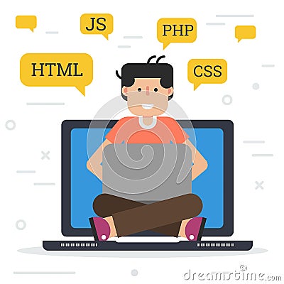 Programmer working on the computer Cartoon Illustration