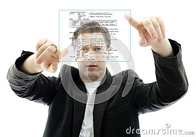 Programmer working with a touch screen Stock Photo