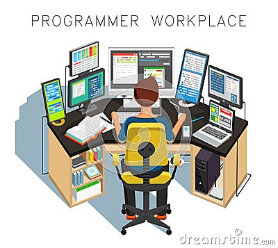 The programmer writes code. Vector illustration Vector Illustration