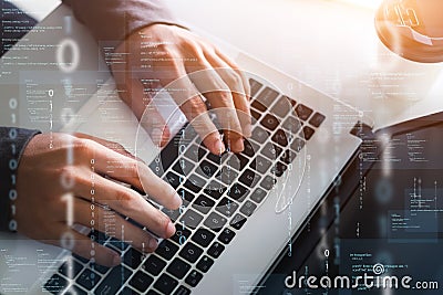 Programmers and cyber security technologies design websites and security. Stock Photo