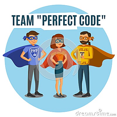 Programmers, developers, process coding, teamwork. Programming c Vector Illustration