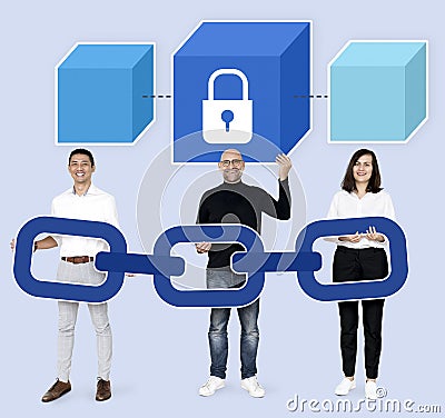 Programmers with a secure blockchain Stock Photo