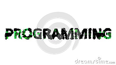 Programming black - green cybernetic digital text, isolated - object 3D rendering Cartoon Illustration