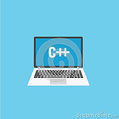Programming on C laptop with programming language Stock Photo