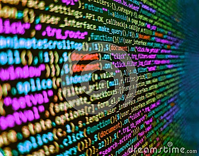 Programming code abstract background screen of software. Matrix byte of binary data rian code running abstract background in dark Stock Photo