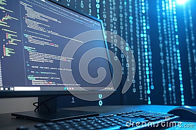 Programming Code and Matrix Technology Concept Stock Photo