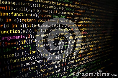 Programming code screen of software developer. Computer Stock Photo