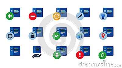 Programming coding code editor software application development icon set collection blue vector Vector Illustration