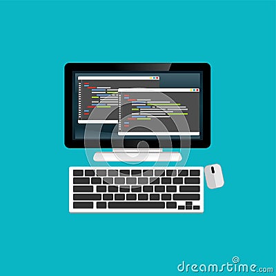Programming or coding on computer, website development, web design Vector Illustration