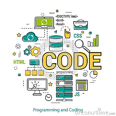 Programming and coding - linear concept Vector Illustration